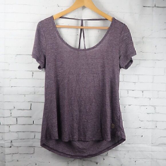 BALANCE COLLECTION PLUM SHORT SLEEVE STRAPPY WATERFALL BACK YOGA TOP SIZE MEDIUM - Picture 1 of 8